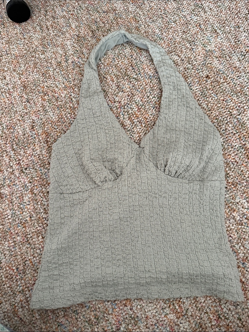 Good Luck Gem Textured Halter Crop Top in Light Gray